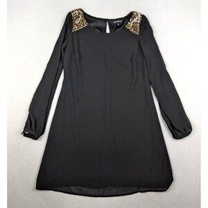 SEQUIN HEARTS - WOMEN'S BLACK LONG SLEEVE SHEER SHIFT DRESS - SIZE M